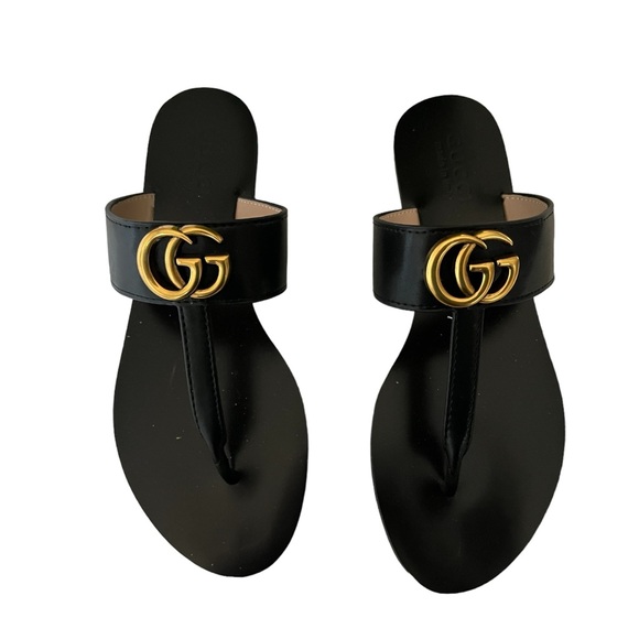 GUCCI black flats thong leather NEW IN BOX 39/9 - Picture 3 of 5